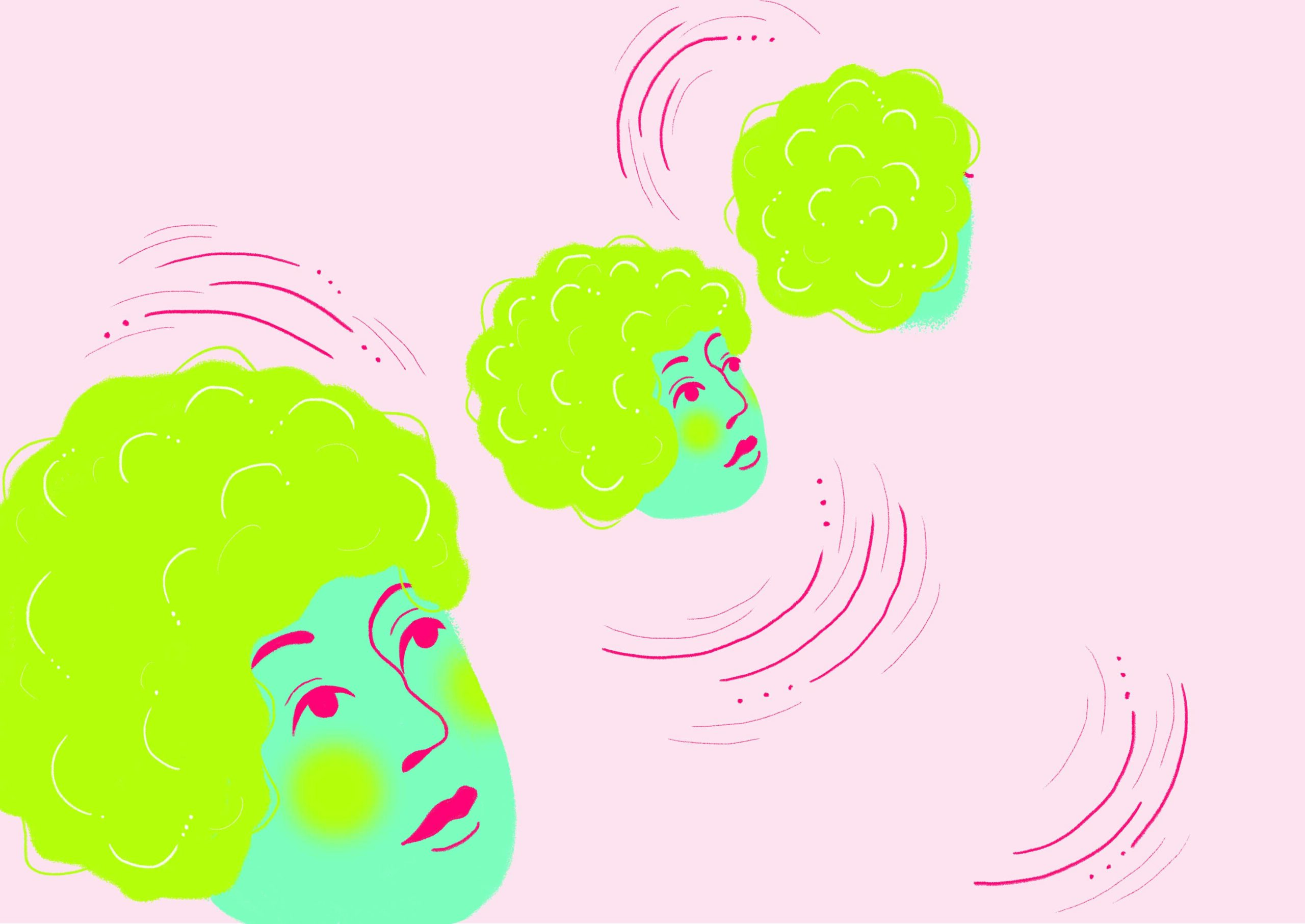 Colorful illustration from the project 'On te dit...' by Lisa Wagelmans, combining storytelling with vibrant shapes to convey dynamic communication.