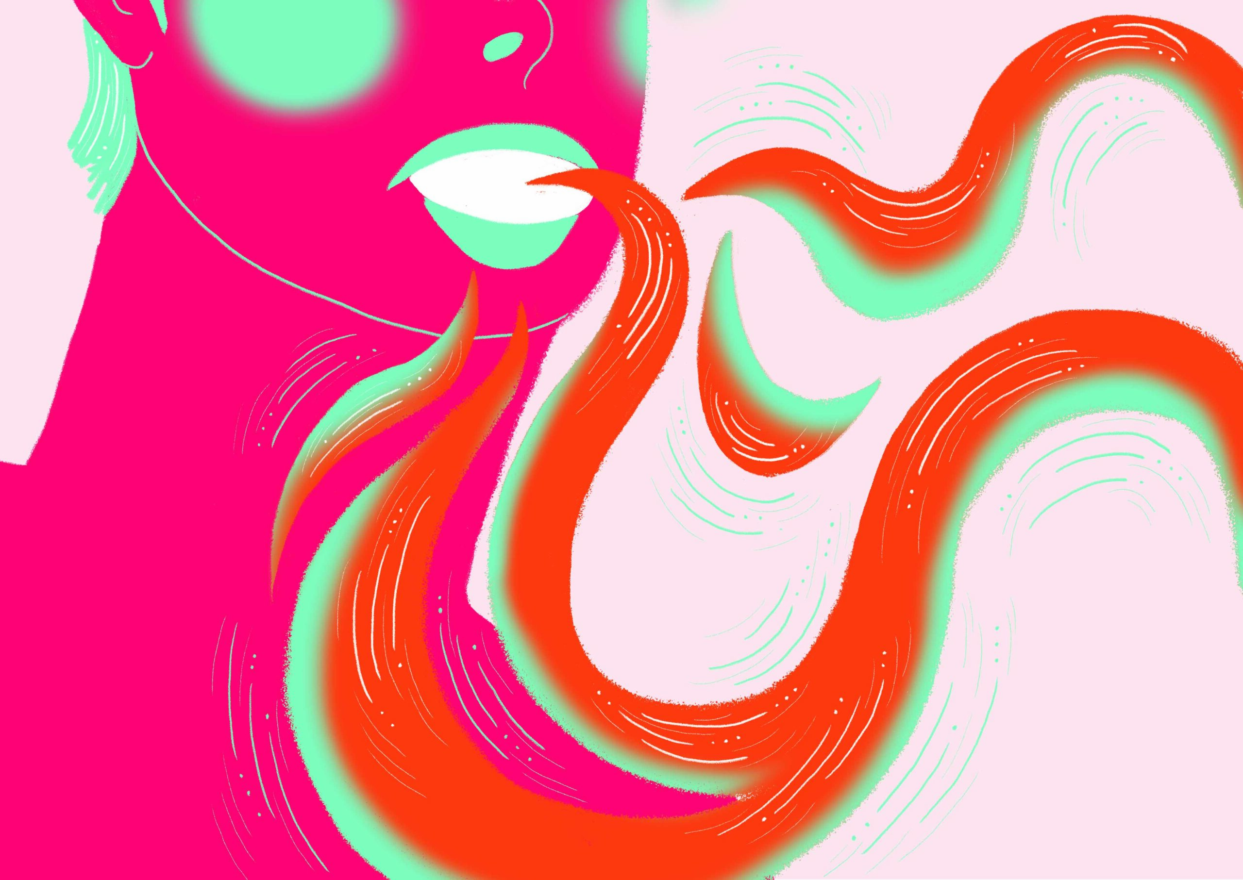 Colorful illustration from the project 'On te dit...' by Lisa Wagelmans, combining storytelling with vibrant shapes to convey dynamic communication.